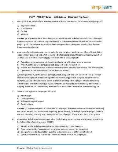 Pmp Pmbok Guide Sixth Classroom Test Paper Questions And Answersn by Simplilearn nnReturn and Refund: 30 days free exchange for quality issues such as missing pagesnnSupport: For any question before & after sales, simply support@shelfandstory.comnnFeature: Searchable and zoomable texts / Permanent access / Can be read on major smart devices -
